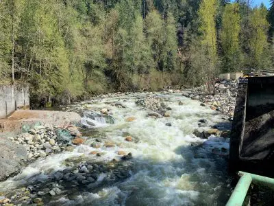River flowing where dam once stood.
