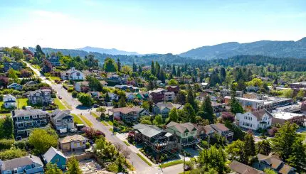 Aerial of a residential Bellingham neighborhood.