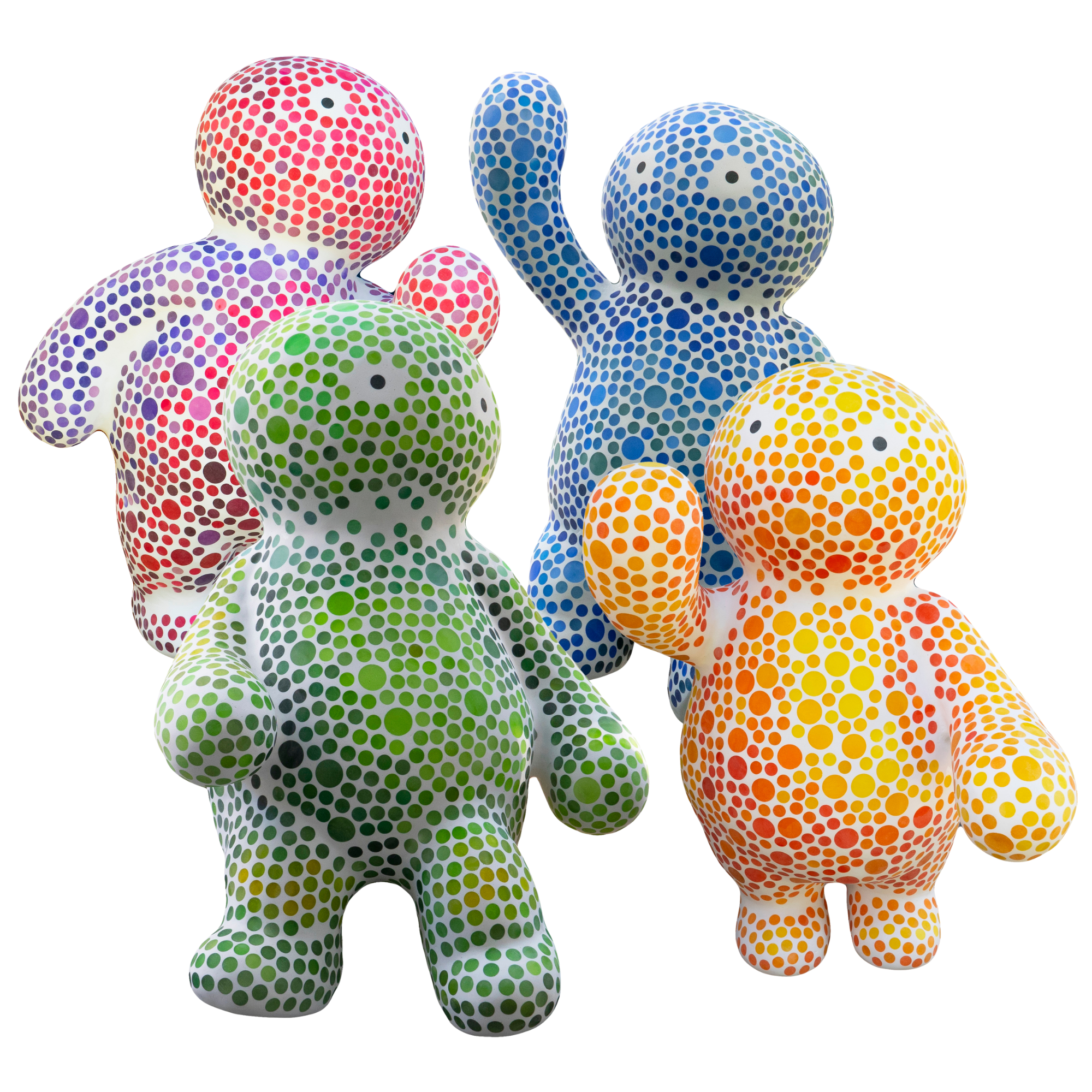 Four colorful sculptures