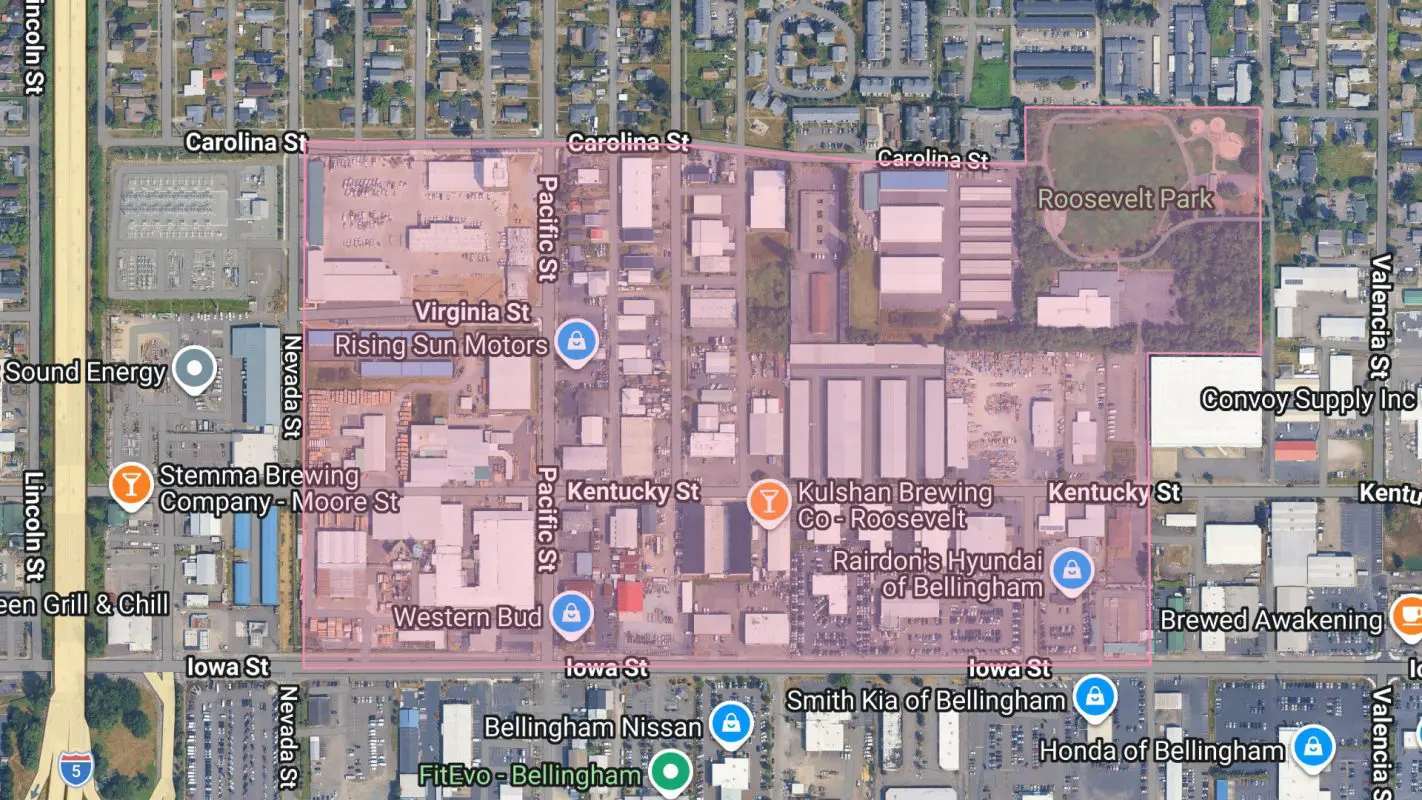 This map shows the shelter protection zone in light red. The borders are Nevada Street, Iowa Street, Carolina Street, and an area just west of Woburn Street up to and including Roosevelt Park.
