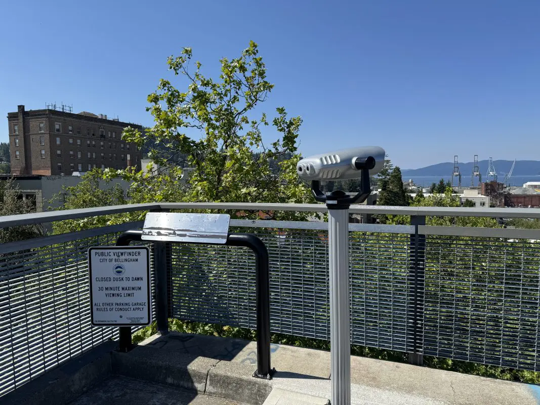 Viewfinder looking out at downtown Bellingham.