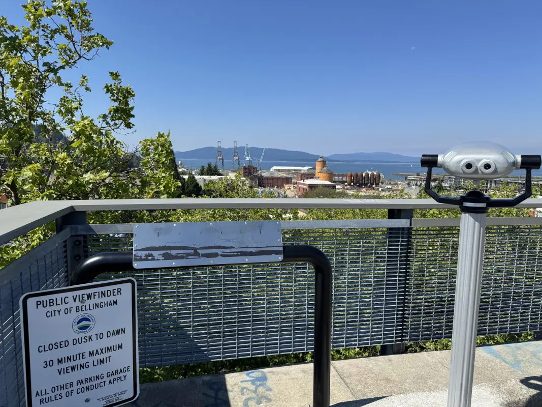 Viewfinder looking down on downtown and the waterfront.