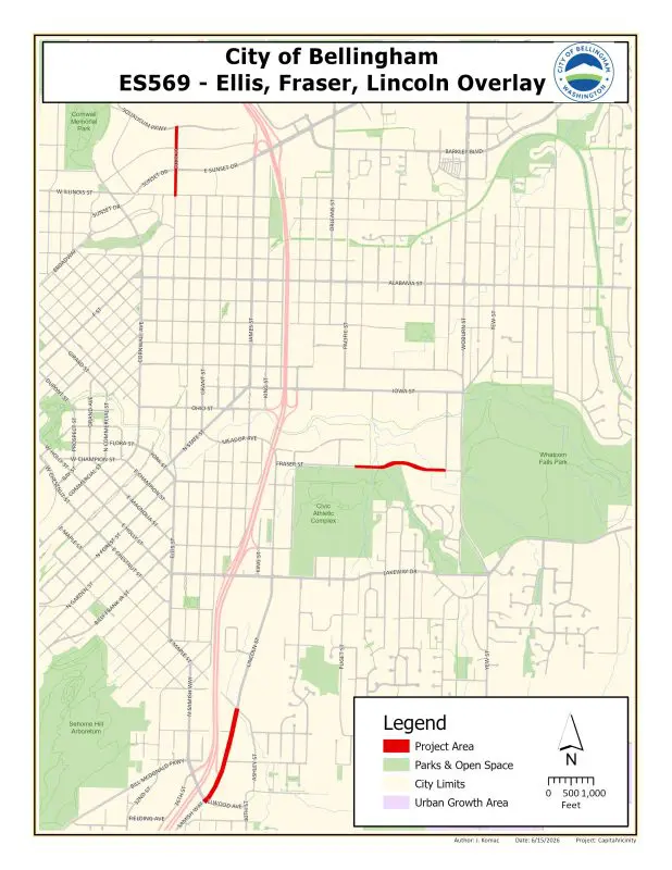 Map showing sections of the road to be repaved