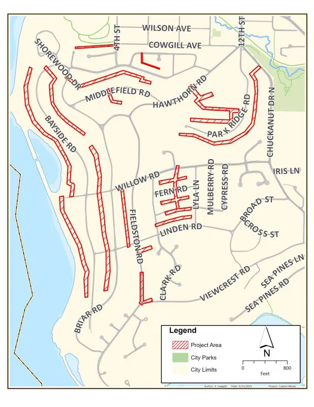 Map showing impacted areas for wastewater line improvements