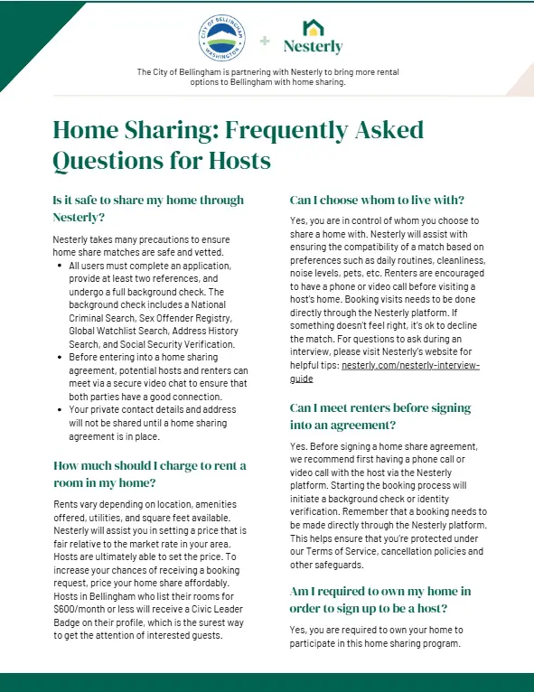 Image showing the first page of home share hosts FAQs