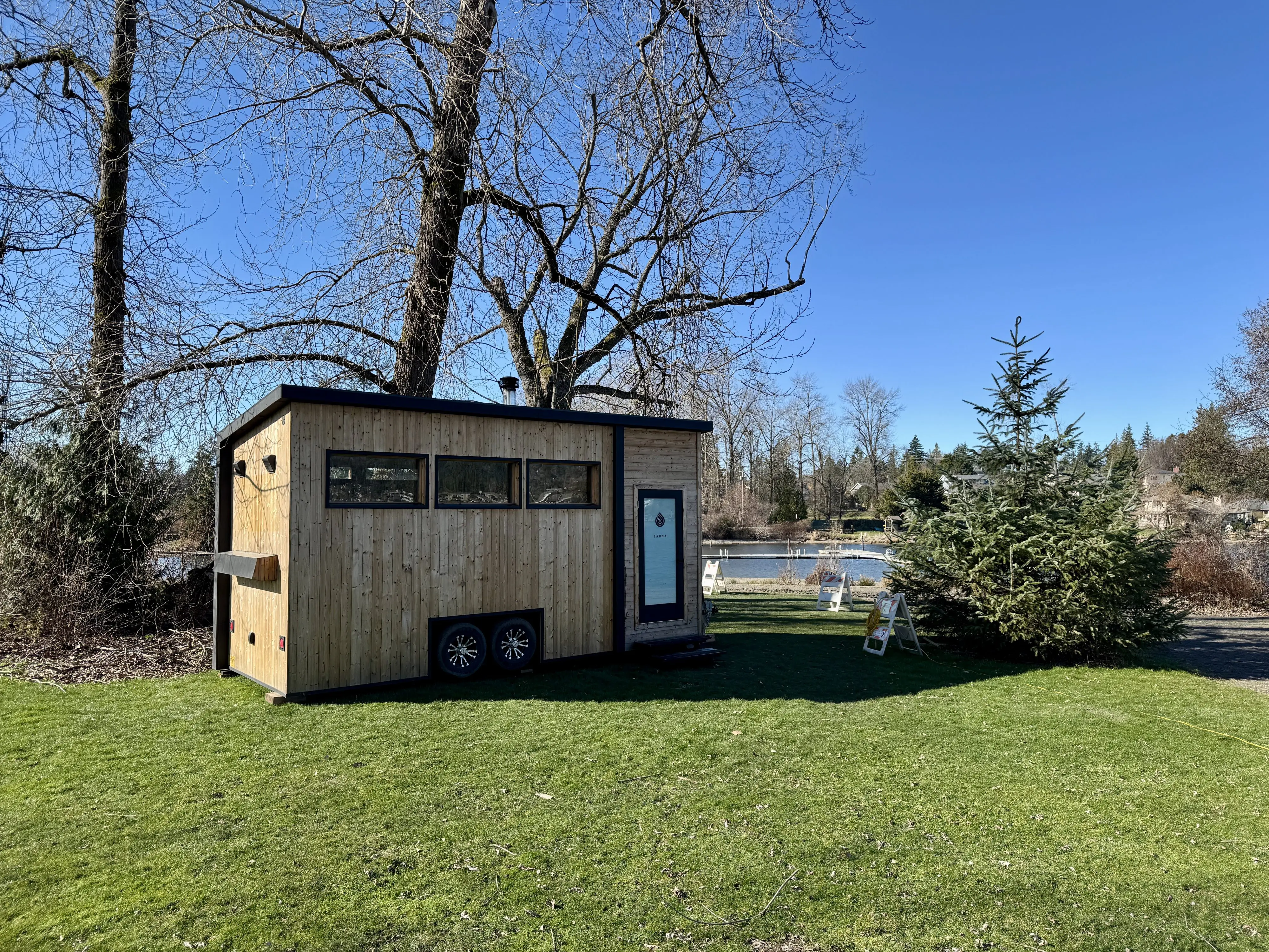 A sauna by a lake