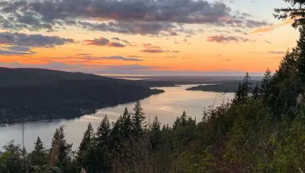 Sunset over Lake Whatcom from above