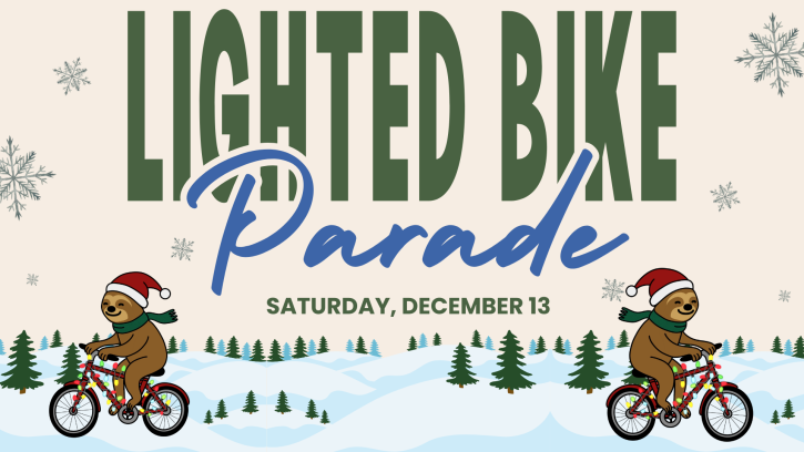 Banner inviting residents to participate in the lighted bike parade, Saturday December 13 2025.