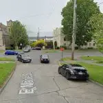 Busy residential street intersection