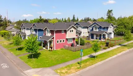 Photograph of several cottage-style homes in Bellingham's Roosevelt neighborhood.