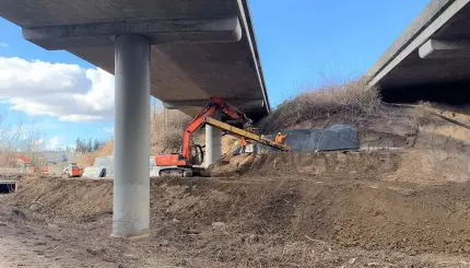 Orchard under I-5 overpass