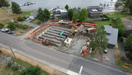 Aerial image showing construction work near Lake Whatcom