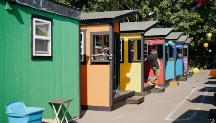 A colorful row of tiny houses