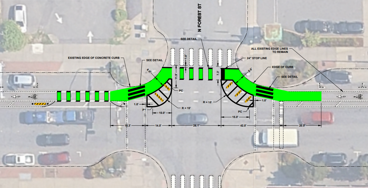 New turn wedges, speed bumps, and markings to be installed summer 2025