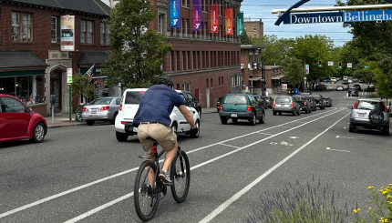 Buffered Bike Lane on Holly Street entering Downtown