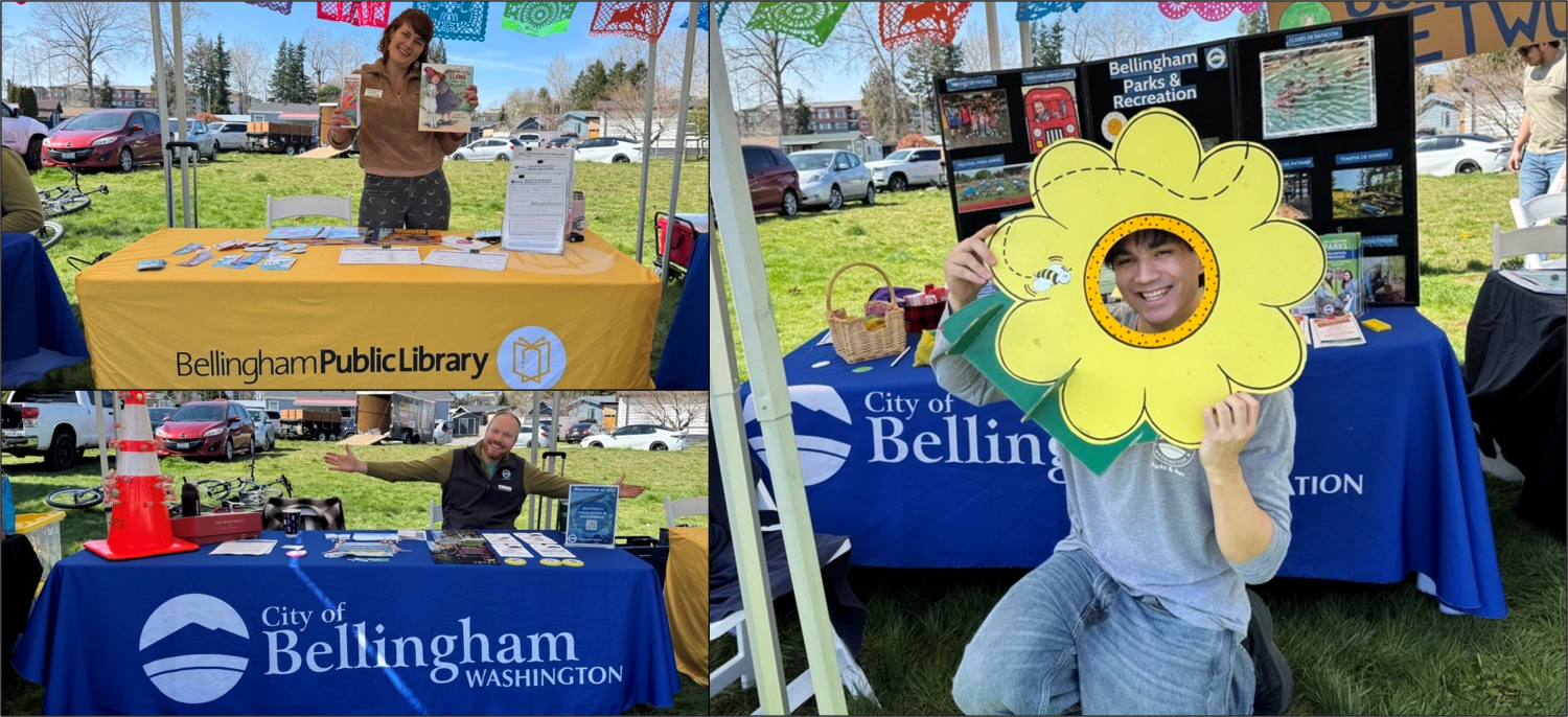 A montage of three images of Bellingham City employees tabling at an event.