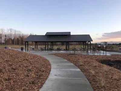 Large covered picnic shelter in a park