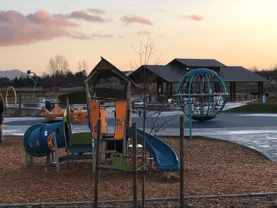 A blue and orange playground for young children