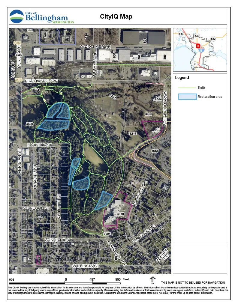 A map showing sections of a park that will be fenced off for reforestation