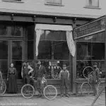 historical photo with people and bikes