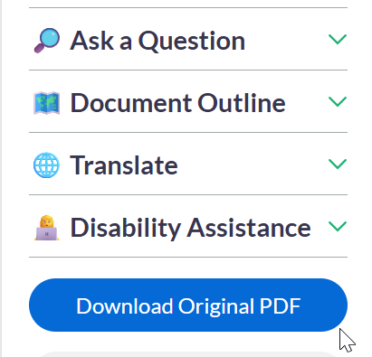 Screenshot of right menu with Download Original PDF button