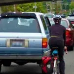 Cars and bicyclists on busy street in Bellingham
