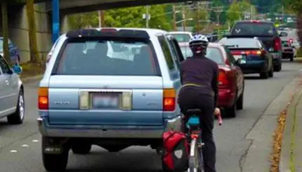 Cars and bicyclists on busy street in Bellingham