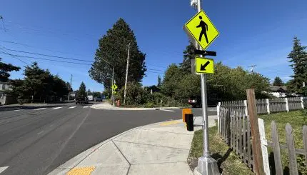 An intersection with pedestrian crossing infrastructure