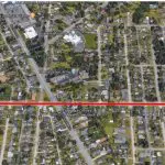 Aerial map showing red line along West Illinois