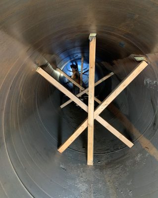 Inside a steel water supply pipeline