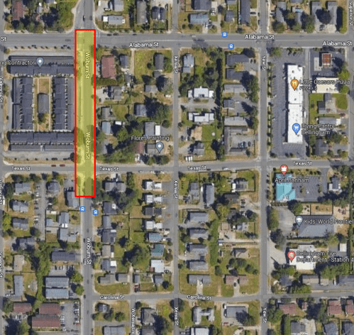 Area map showing impacted construction area on Woburn Street 