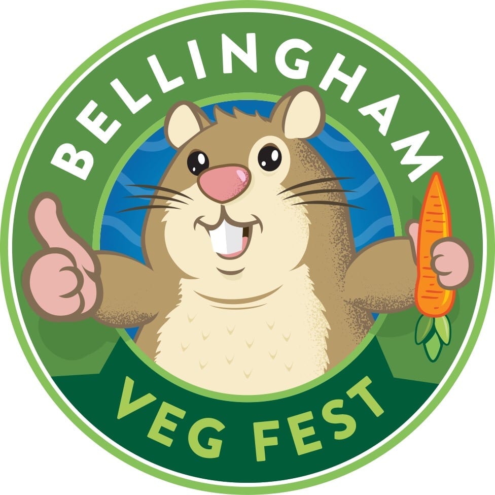 Bellingham Veg Fest logo, a hamster holding a carrot