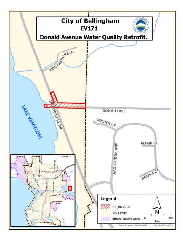 Map showing that project area is located along the Donald Avenue right-of-way near where Donald Avenue and Northshore Drive intersect