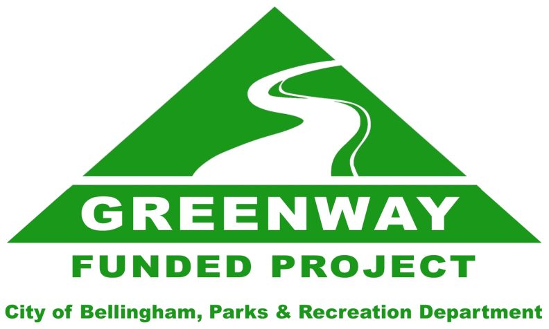 Green triangle logo that says Greenway Funded Project - City of Bellingham, Parks and Recreation Department.