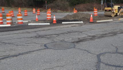 Roadway with traffic cones