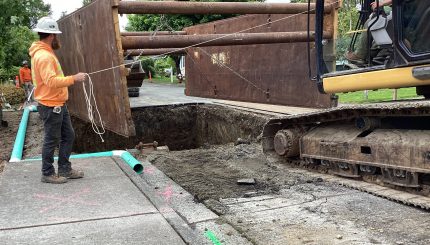 Large structure being lowered underground