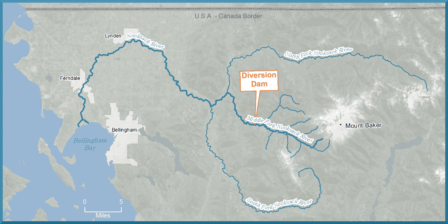 Map showing Nooksack River