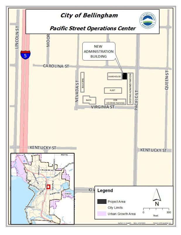 Map showing location of new Pacific Street Operations Center located at corner of Carolina and Pacific Streets