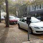 Parking meters and cars parked in downtown Bellingham
