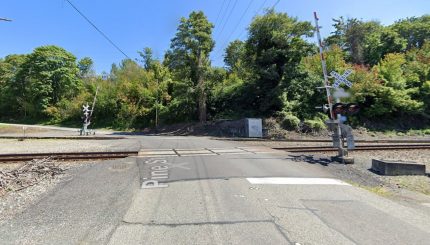 Railroad tracks crossing a road