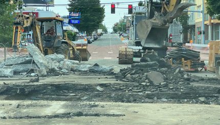 Deconstruction at State and Ellis intersection to access and replace wooden supports