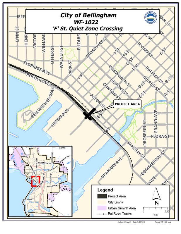 Map showing project area at intersection of F Street and Roeder Avenue.