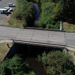 Aerial view of bridge going over Whatcom Creek