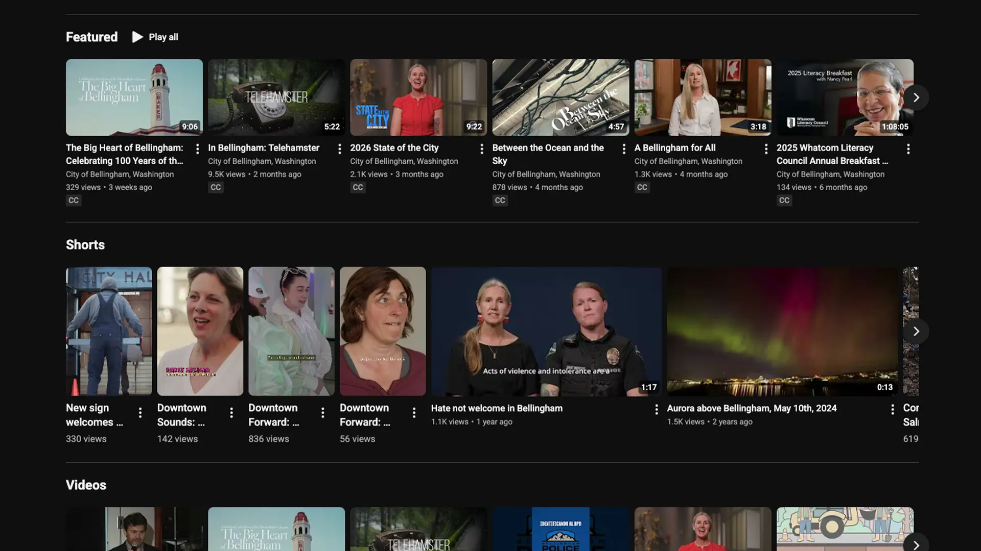 A screenshot of the City's YouTube channel.