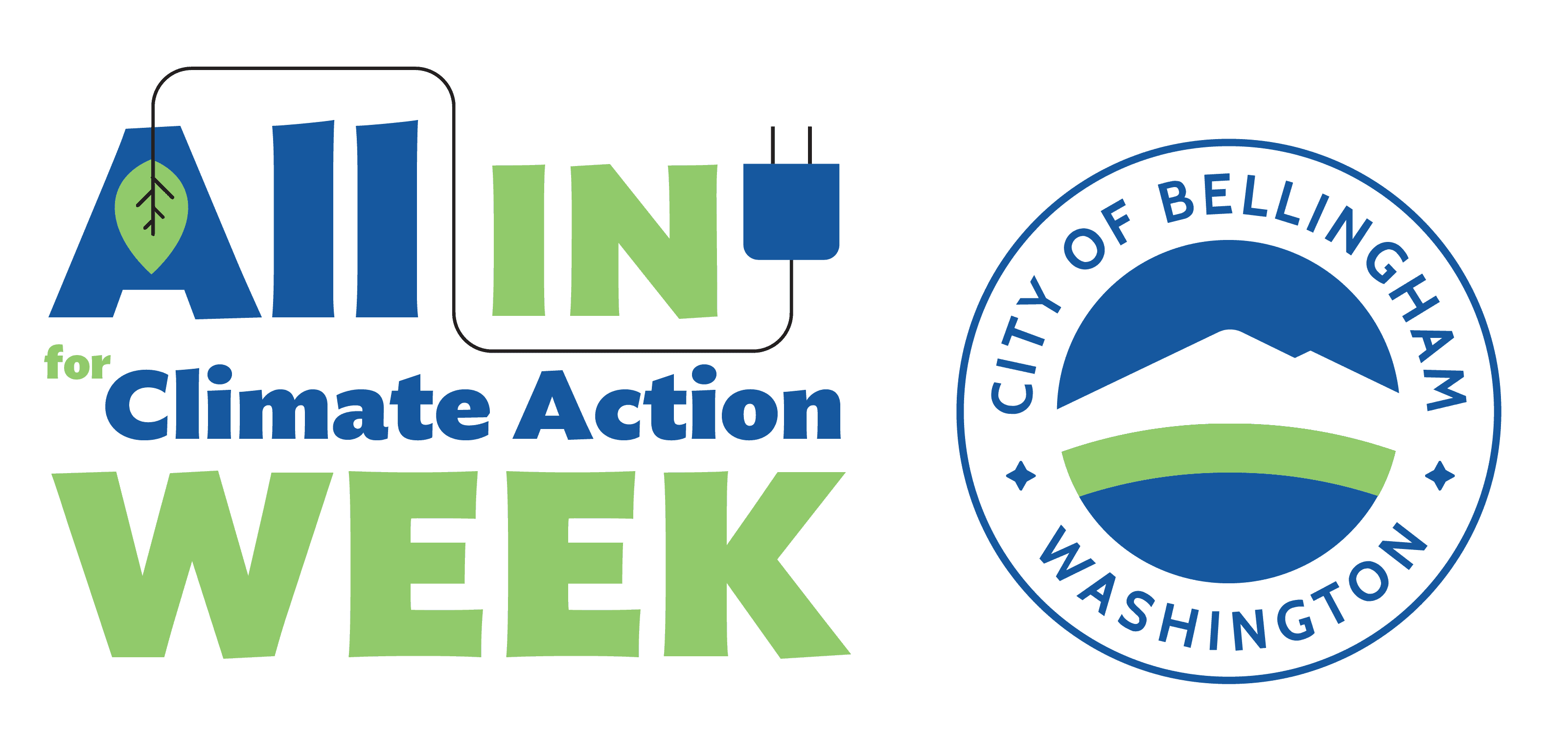 ALL IN for Climate Action Week text with City of Bellingham circular logo. 