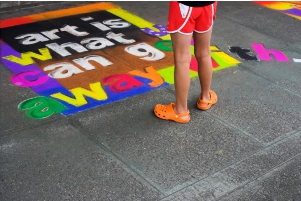 Colorful chalk drawing that says "Art is what you can get away with"