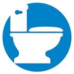 Blue and white icon of a toilet