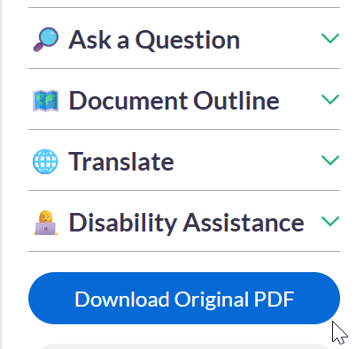 Screenshot of right menu with Download Original PDF button