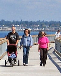Walkers along South Bay Trail