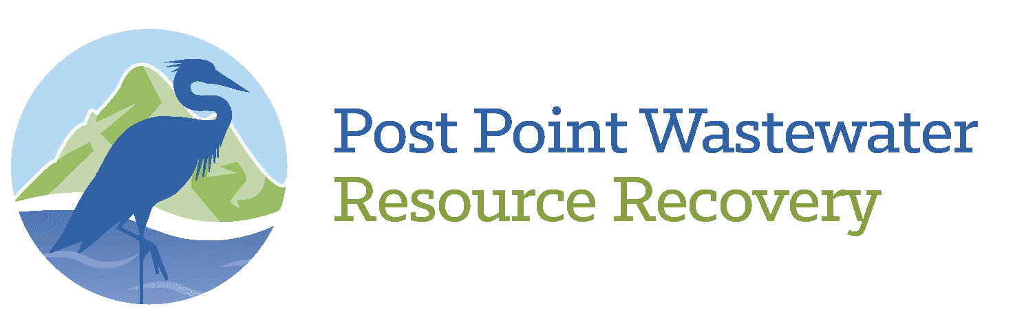 Image of heron with mountain in background next to the words Post Point Wastewater Resource Recovery